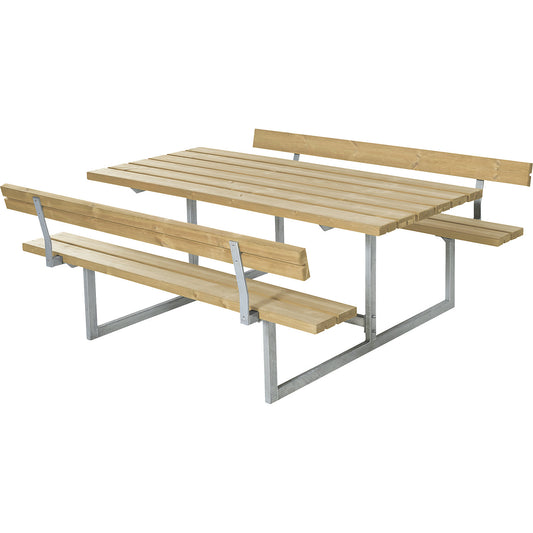 Picnic bench, for 6 people, depth 1840 mm, with backrest, brown.