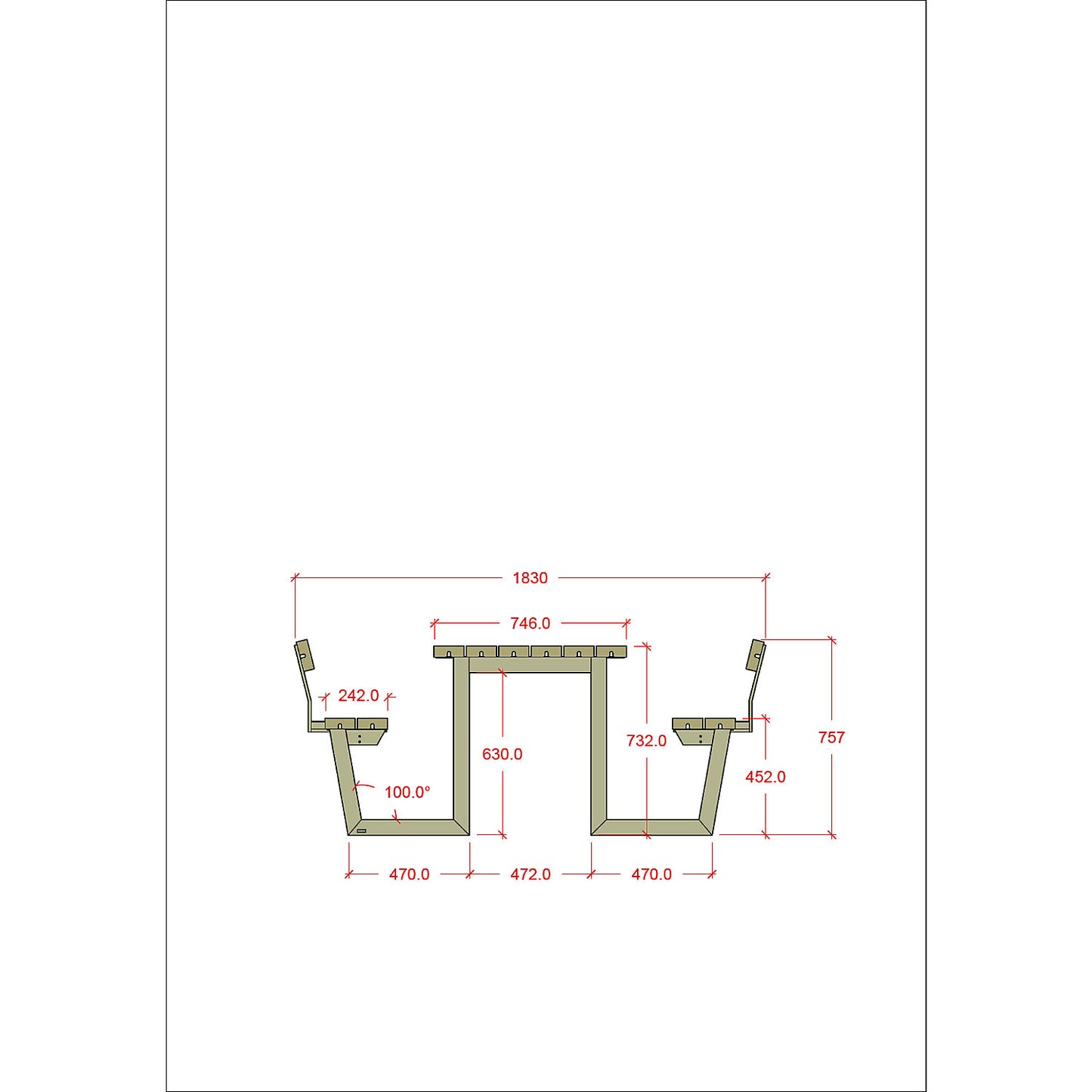 Picnic bench for 6 people, length 1770 mm, coniferous wood, brown, with backrest.