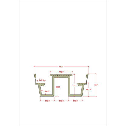 Picnic bench for 6 people, length 1770 mm, coniferous wood, brown, with backrest.