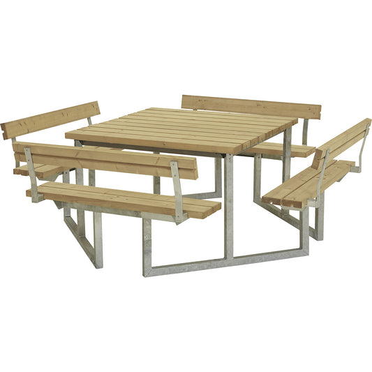 Picnic bench, for 8 people, certified pine wood, ThermoWood, brown, with backrest.