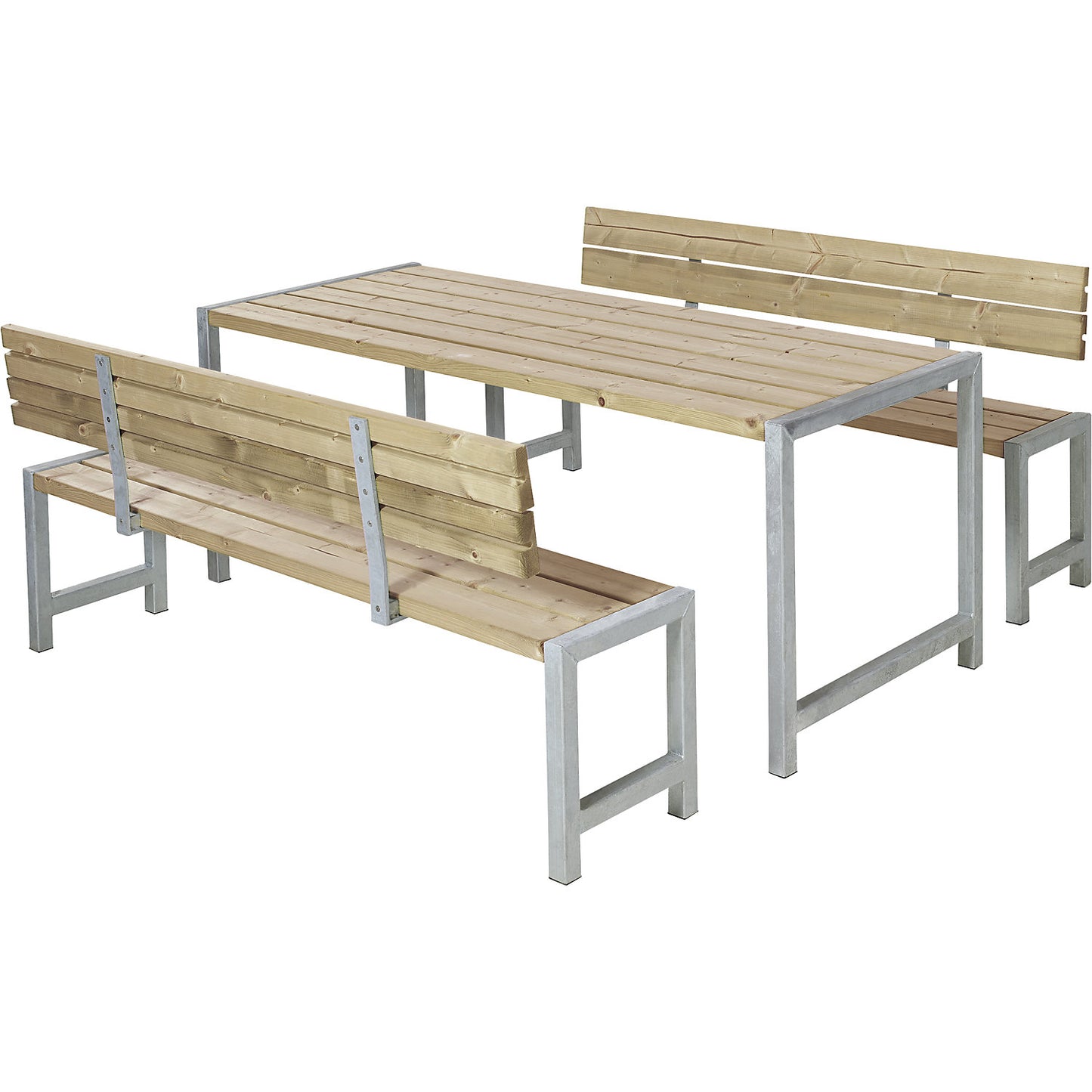 Bench set, certified pine wood, brown, with back rest.