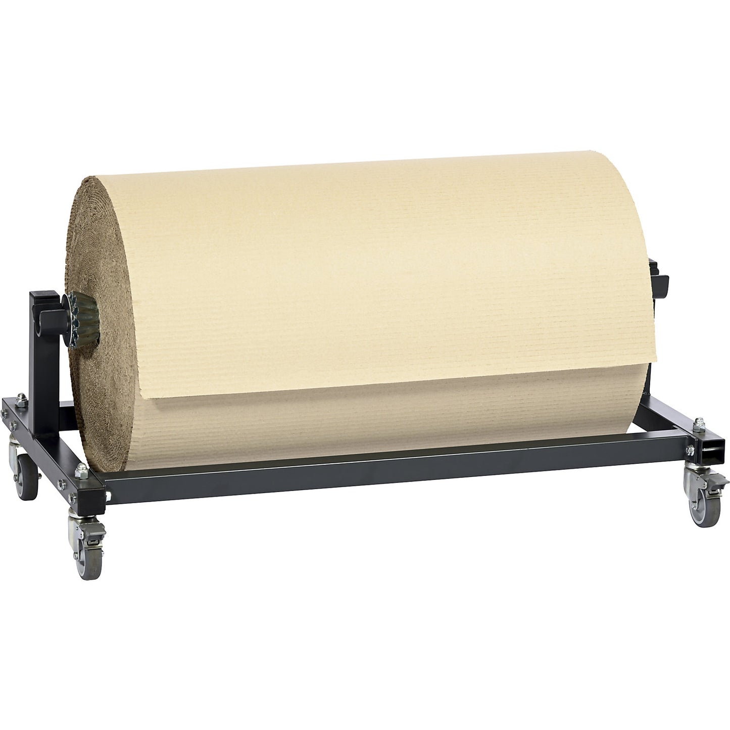 Roll material stand, mobile, for roll widths up to 1000 mm and Ø 500 mm, black.