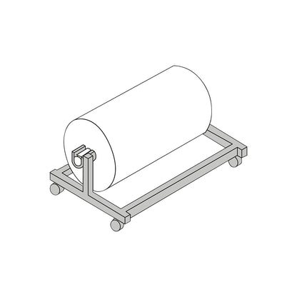 Roll material stand, mobile, for roll widths up to 1000 mm and Ø 500 mm, black.