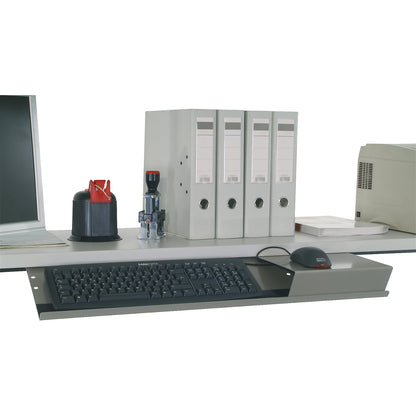 Keyboard and mouse tray, HxWxD 20 x 760 x 210 mm, silver grey.
