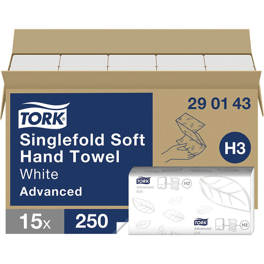 Soft folded hand towels with zigzag fold, 2-ply, white, pack of 3750.