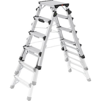 D100 TL telescopic folding ladder, can be used as a step ladder or stair ladder, 2 x 6 rungs.