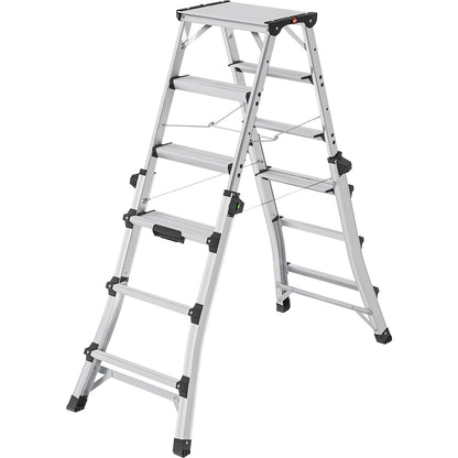 D100 TL telescopic folding ladder, can be used as a step ladder or stair ladder, 2 x 6 rungs.