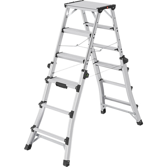 D100 TL telescopic folding ladder, can be used as a step ladder or stair ladder, 2 x 6 rungs.