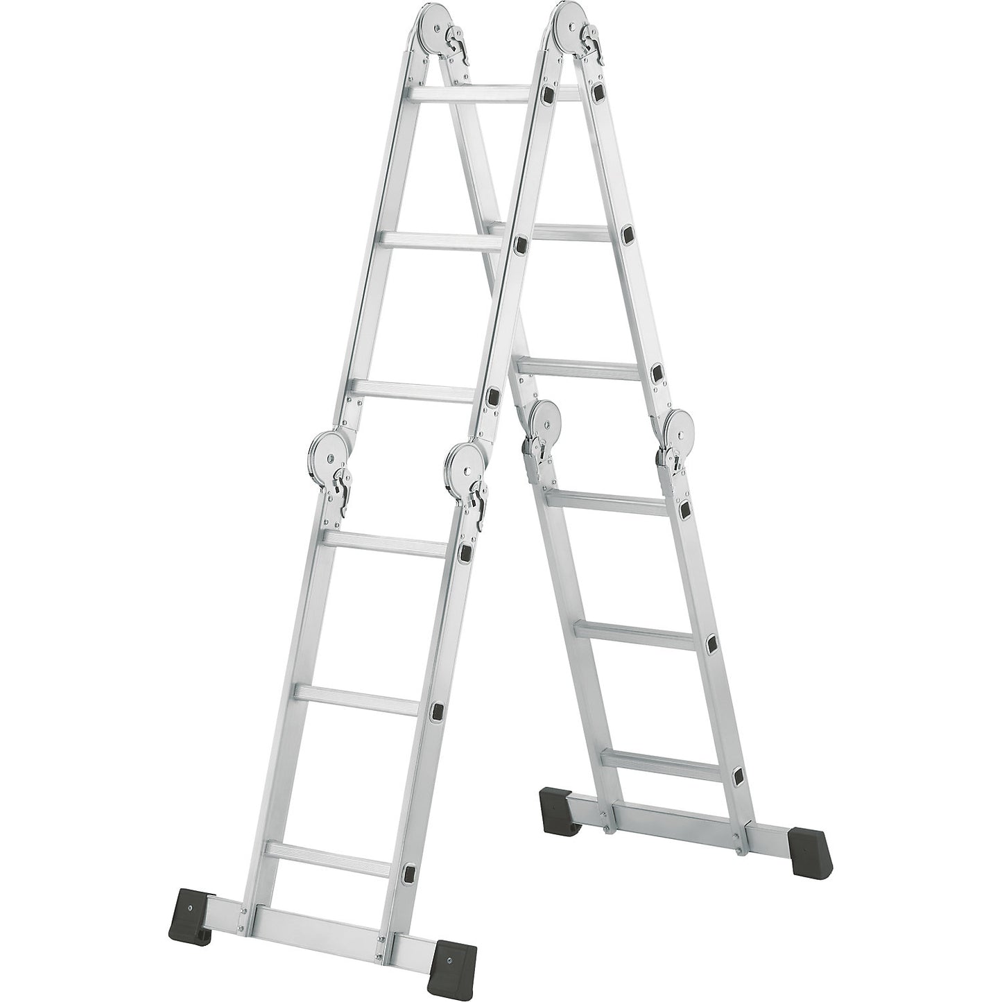 Hinged multipurpose ladder, access safety platform, lean to and step ladder, 4 x 3 rungs.