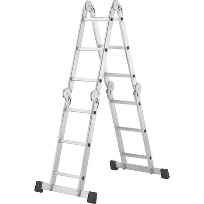 Hinged multipurpose ladder, access safety platform, lean to and step ladder, 4 x 3 rungs.