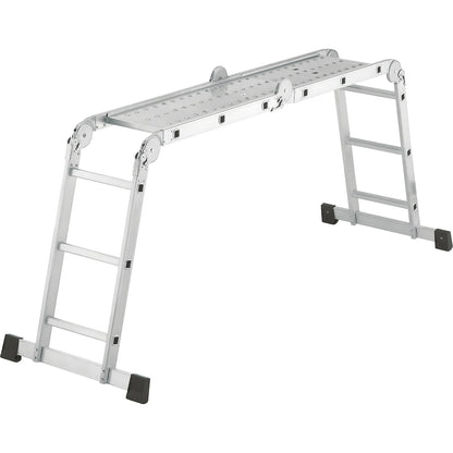 Hinged multipurpose ladder, access safety platform, lean to and step ladder, 4 x 3 rungs.
