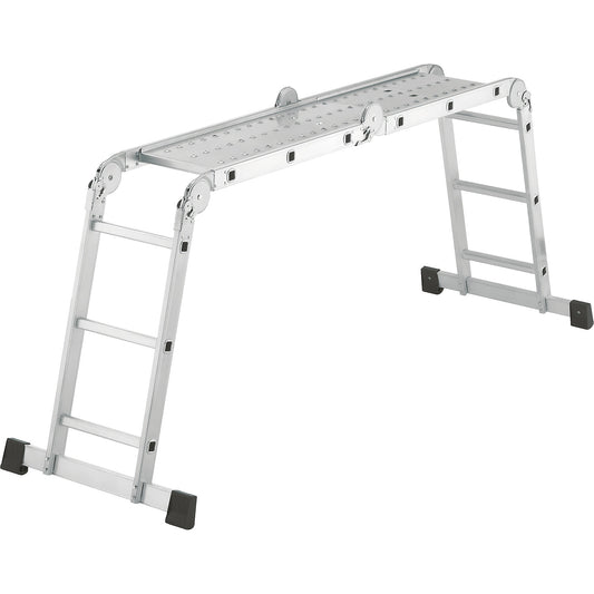 Hinged multipurpose ladder, access safety platform, lean to and step ladder, 4 x 3 rungs.