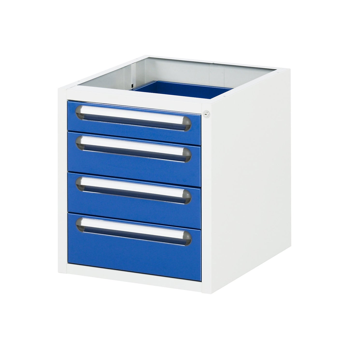 Work table with drawer cupboard, base container with 4 drawers 1 x 90, 2 x 120, 1 x 140 mm, WxD 1000 x 800 mm, solid beech wood panel, thickness 25 mm.