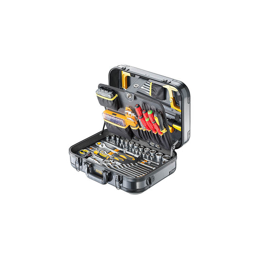 Premium tool case, with 218 parts, black, yellow.