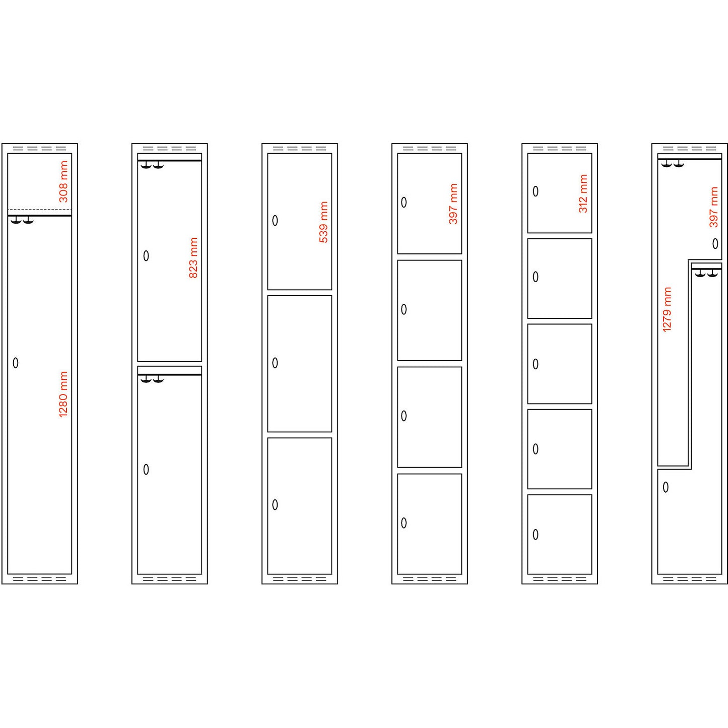 Fydor Z locker, 4 compartments, light grey / brilliant blue, W 1200 mm, 4 compartments, flat roof shape, cylinder lock.