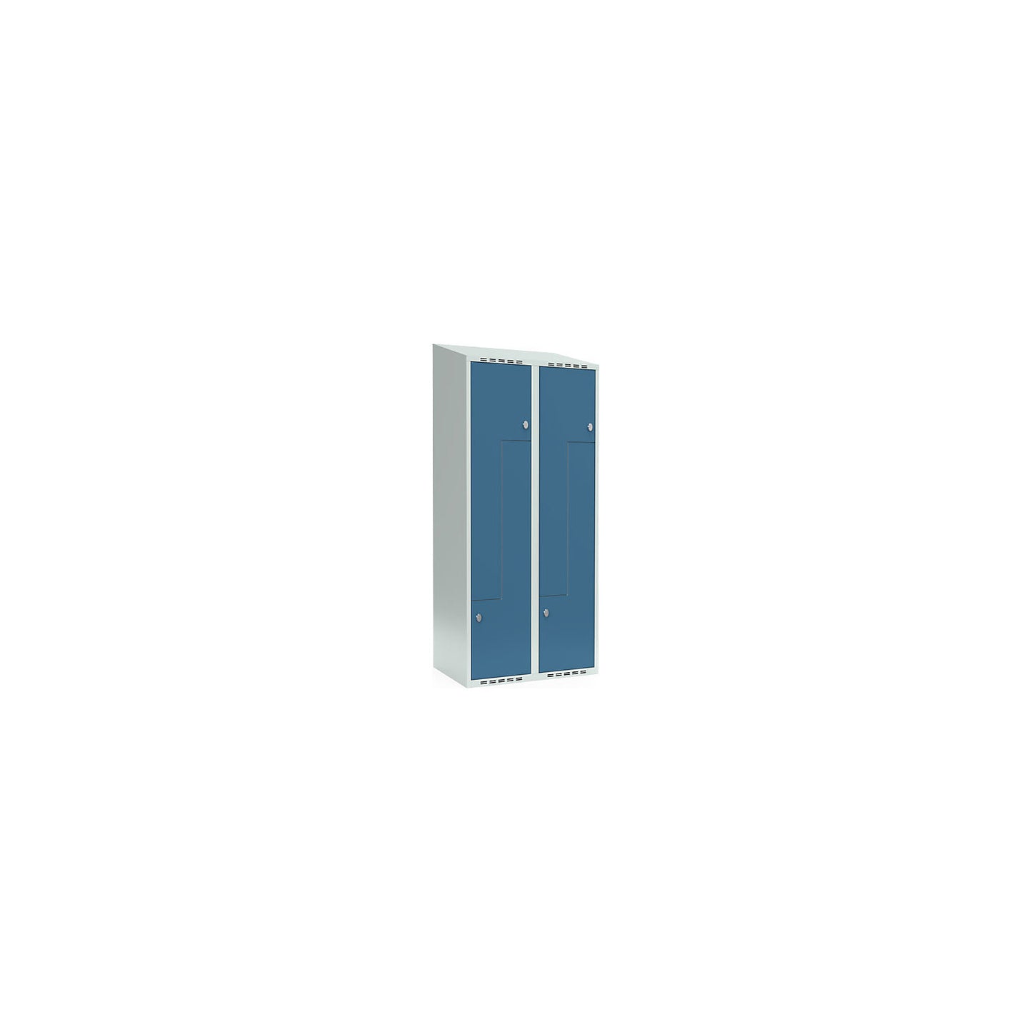 Fydor Z locker, 2 compartments, light grey / brilliant blue, W 800 mm, 2 compartments, sloping roof shape, padlock.