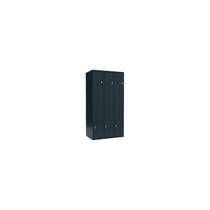Fydor Z locker, 3 compartments, charcoal, W 900 mm, 3 compartments, flat roof shape, padlock.