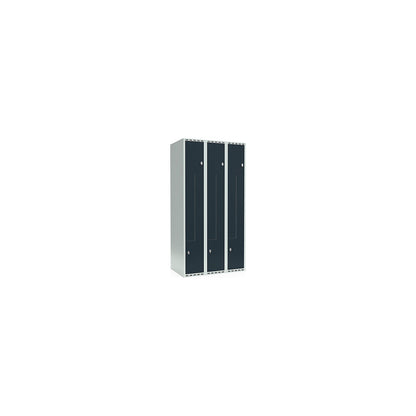 Fydor Z locker, 3 compartments, light grey / charcoal, W 900 mm, 3 compartments, flat roof shape, padlock.