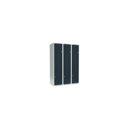 Fydor Z locker, 3 compartments, light grey / charcoal, W 1200 mm, 3 compartments, flat roof shape, padlock.