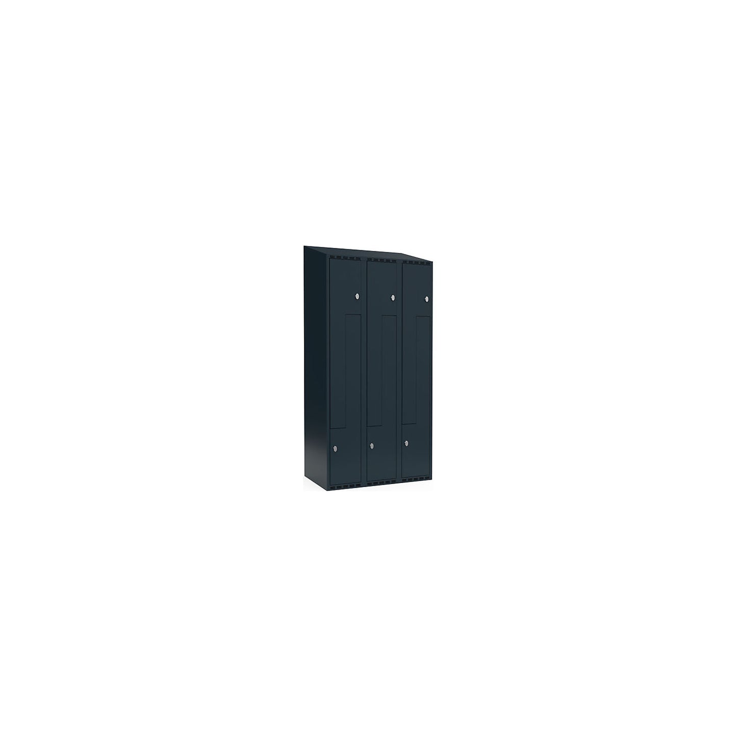 Fydor Z locker, 3 compartments, charcoal, W 900 mm, 3 compartments, sloping roof shape, padlock.