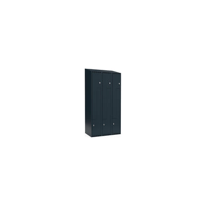 Fydor Z locker, 3 compartments, charcoal, W 900 mm, 3 compartments, sloping roof shape, padlock.