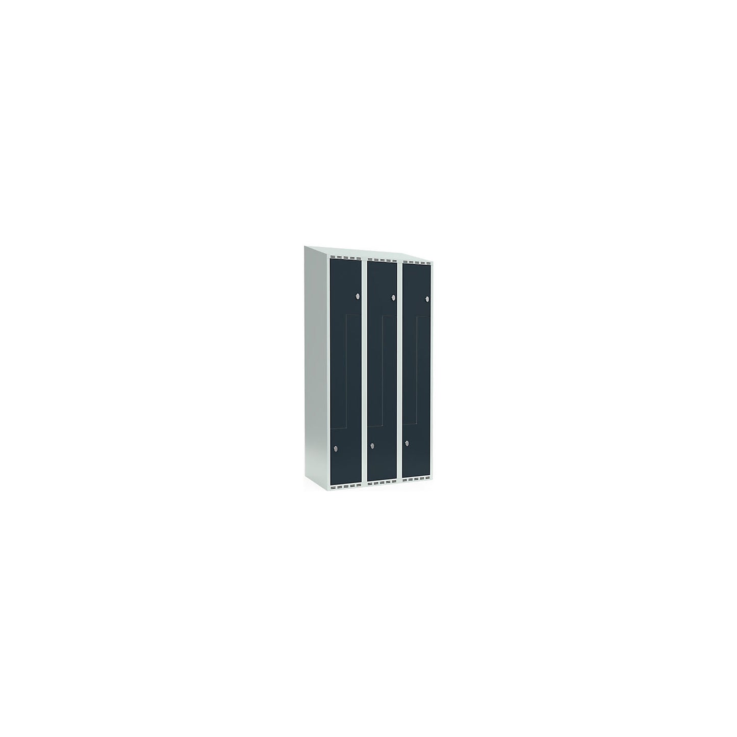 Fydor Z locker, 3 compartments, light grey / charcoal, W 900 mm, 3 compartments, sloping roof shape, padlock.