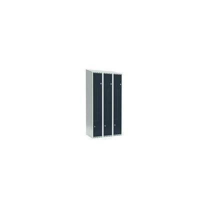 Fydor Z locker, 3 compartments, light grey / charcoal, W 900 mm, 3 compartments, sloping roof shape, padlock.