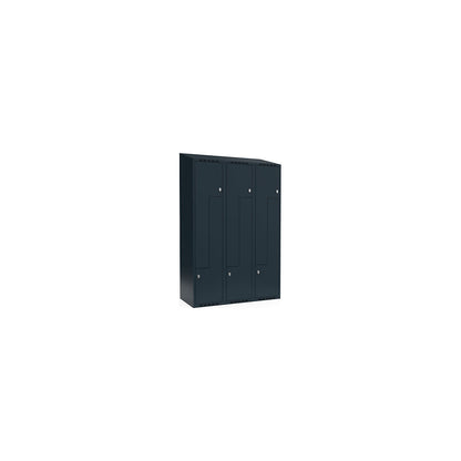 Fydor Z locker, 3 compartments, charcoal, W 1200 mm, 3 compartments, sloping roof shape, padlock.