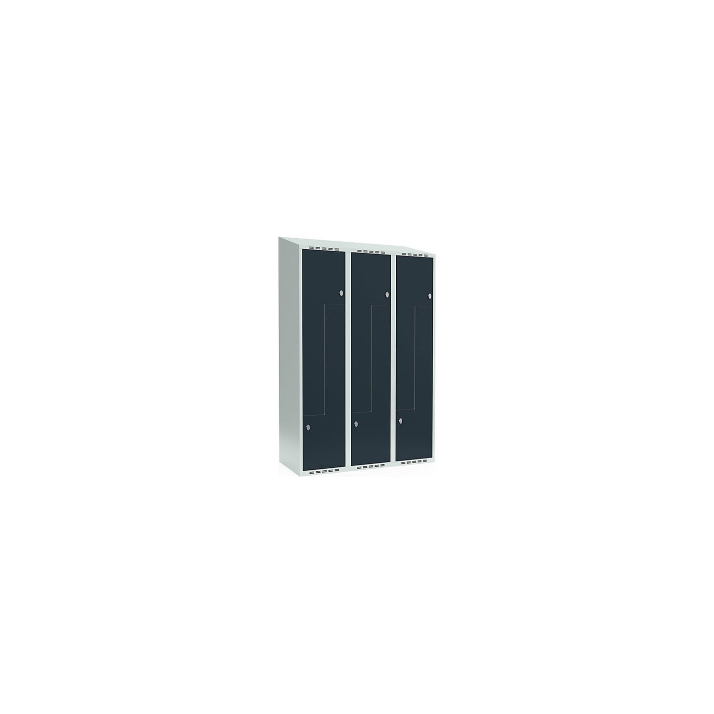 Fydor Z locker, 3 compartments, light grey / charcoal, W 1200 mm, 3 compartments, sloping roof shape, padlock.