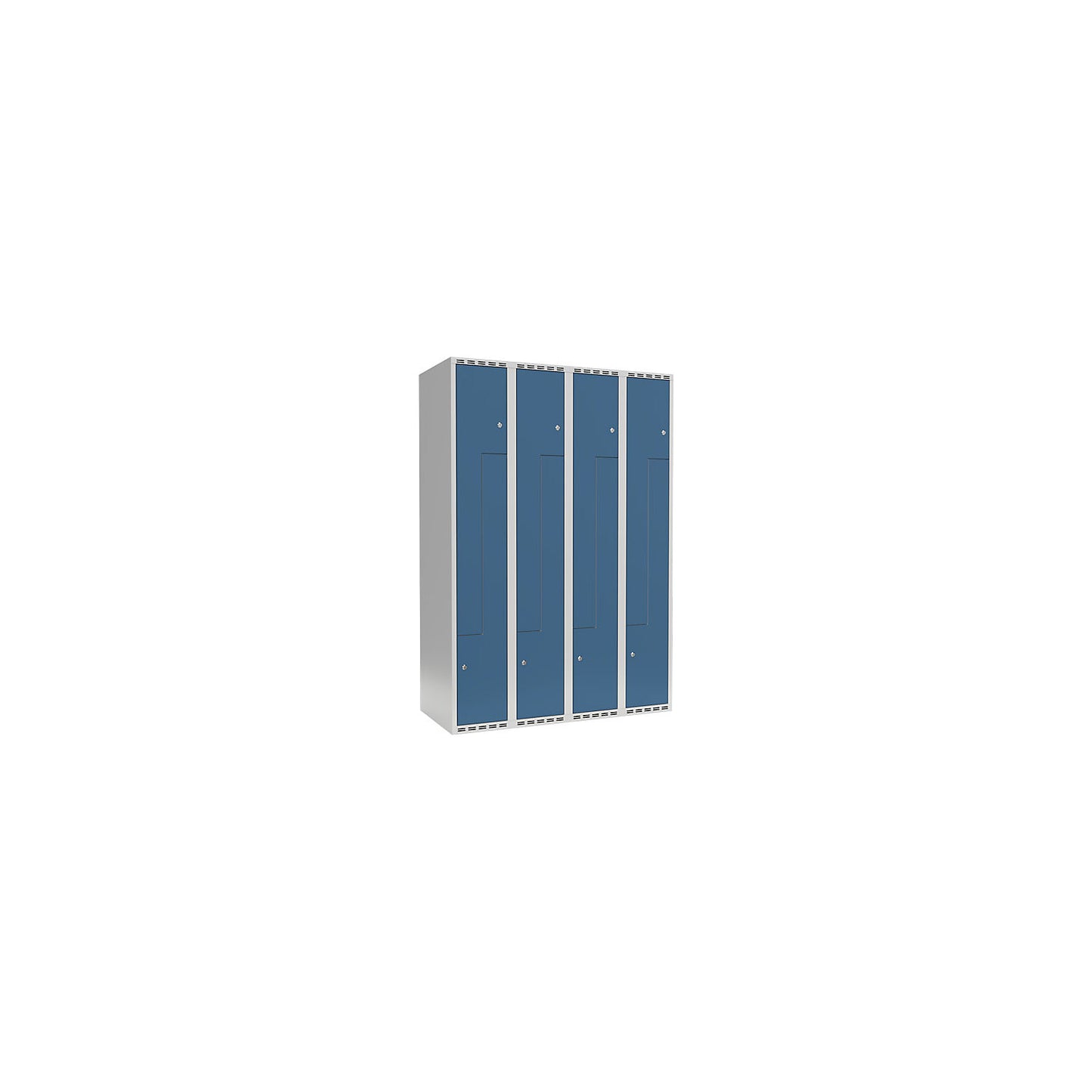 Fydor Z locker, 4 compartments, light grey / brilliant blue, W 1200 mm, 4 compartments, flat roof shape, padlock.