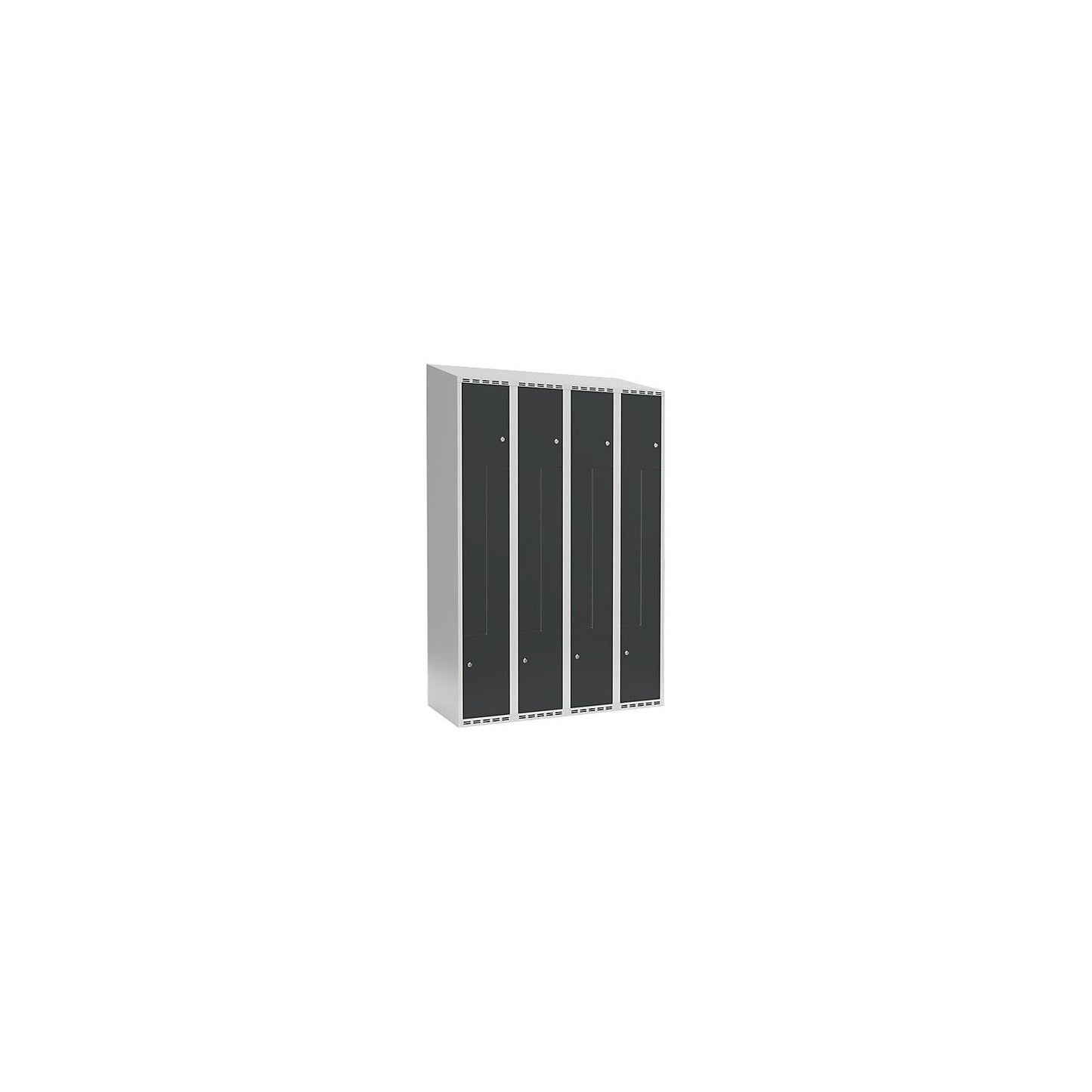 Fydor Z locker, 4 compartments, light grey / charcoal, W 1200 mm, 4 compartments, sloping roof shape, padlock.