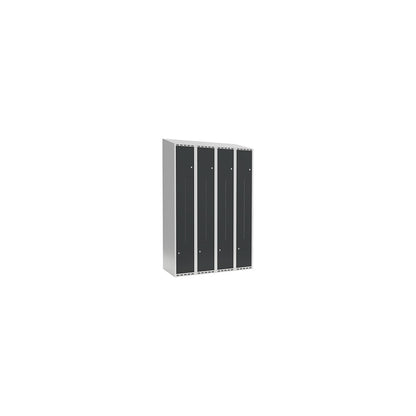 Fydor Z locker, 4 compartments, light grey / charcoal, W 1200 mm, 4 compartments, sloping roof shape, padlock.