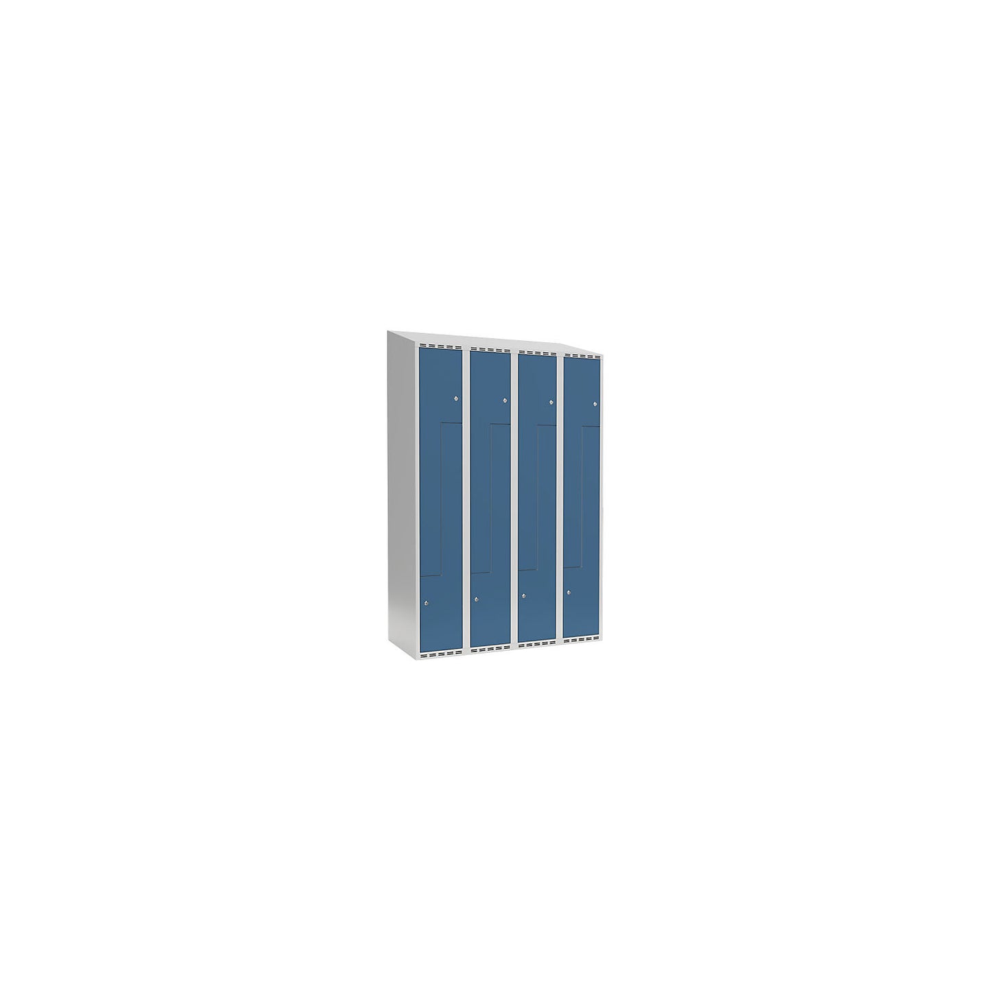 Fydor Z locker, 4 compartments, light grey / brilliant blue, W 1200 mm, 4 compartments, sloping roof shape, padlock.