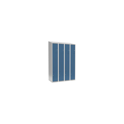 Fydor Z locker, 4 compartments, light grey / brilliant blue, W 1200 mm, 4 compartments, sloping roof shape, padlock.