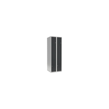 Fydor Z locker, 2 compartments, light grey / charcoal, W 600 mm, 2 compartments, flat roof shape, cylinder lock.