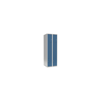 Fydor Z locker, 2 compartments, light grey / brilliant blue, W 600 mm, 2 compartments, flat roof shape, cylinder lock.