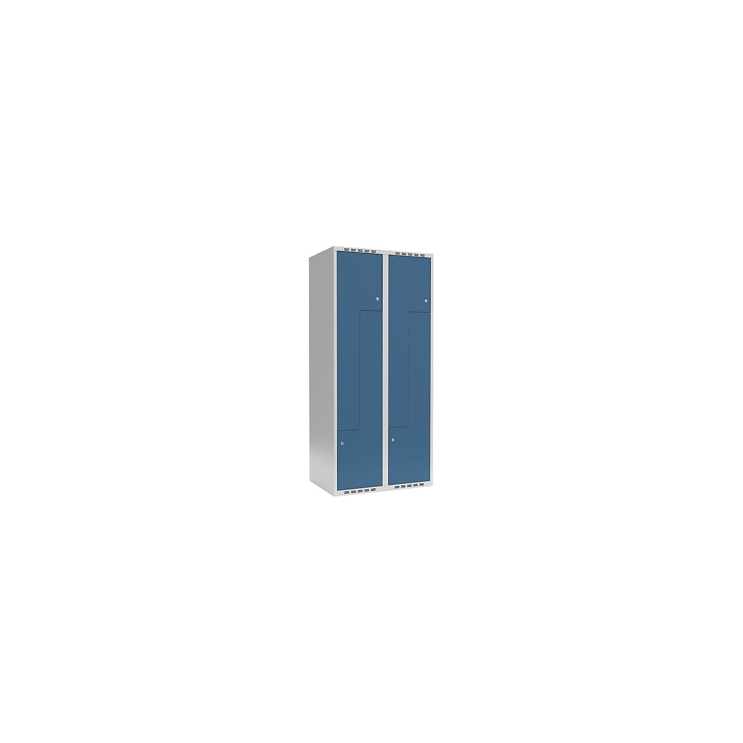 Fydor Z locker, 2 compartments, light grey / brilliant blue, W 800 mm, 2 compartments, flat roof shape, cylinder lock.