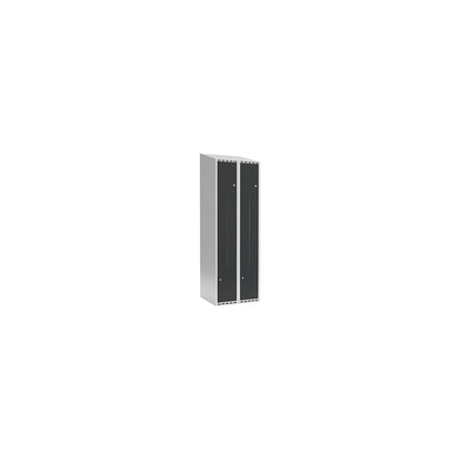 Fydor Z locker, 2 compartments, light grey / charcoal, W 600 mm, 2 compartments, sloping roof shape, cylinder lock.