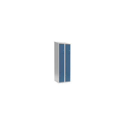 Fydor Z locker, 2 compartments, light grey / brilliant blue, W 600 mm, 2 compartments, sloping roof shape, cylinder lock.