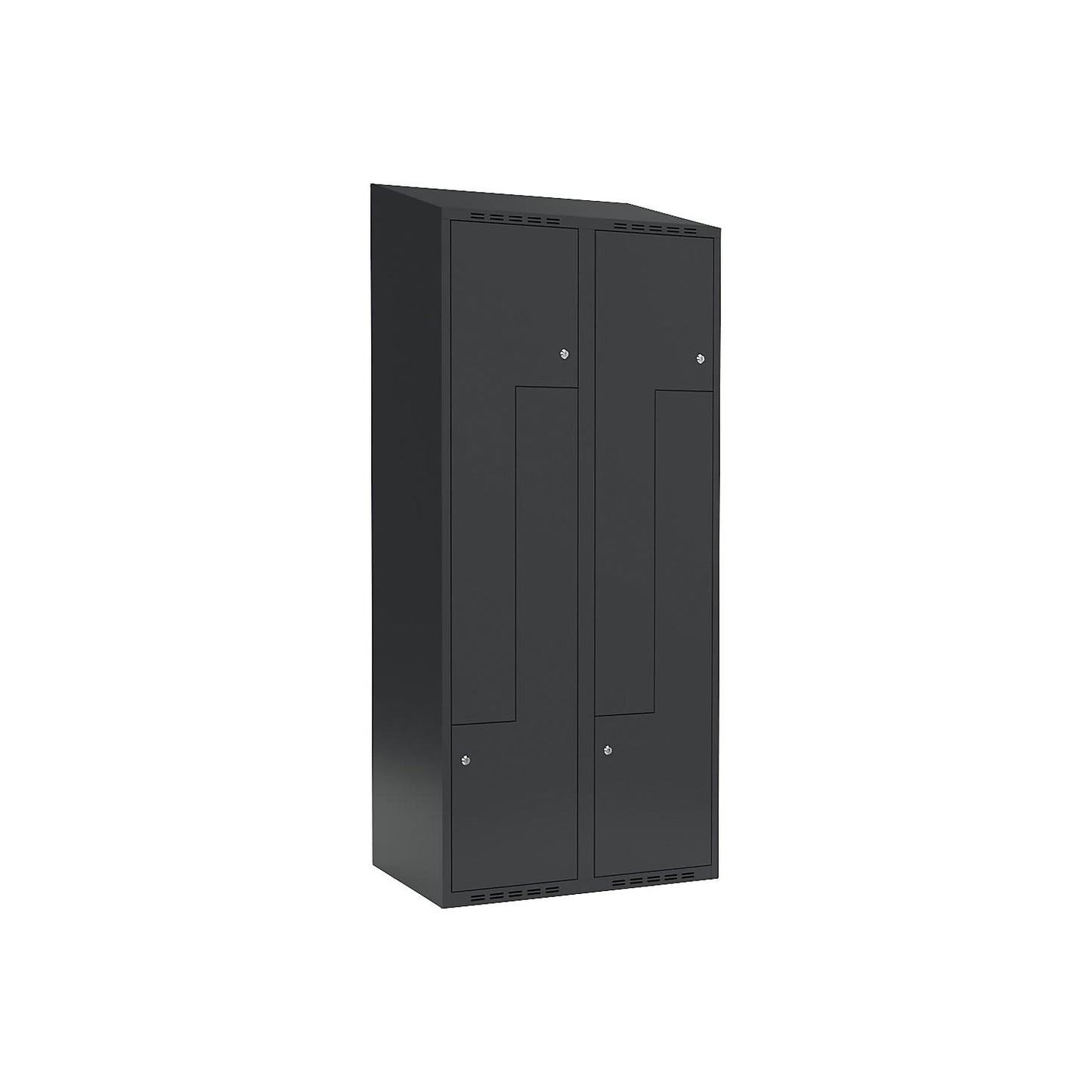 Fydor Z locker, 2 compartments, charcoal, W 800 mm, 2 compartments, sloping roof shape, cylinder lock.