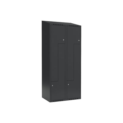 Fydor Z locker, 2 compartments, charcoal, W 800 mm, 2 compartments, sloping roof shape, cylinder lock.