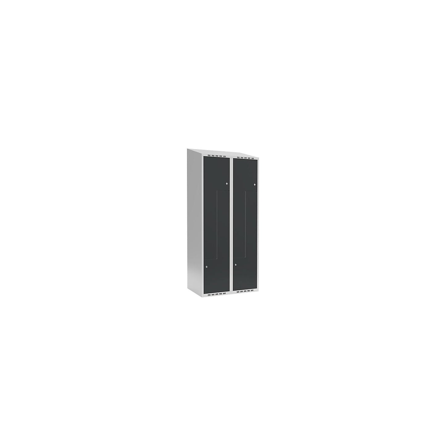Fydor Z locker, 2 compartments, light grey / charcoal, W 800 mm, 2 compartments, sloping roof shape, cylinder lock.