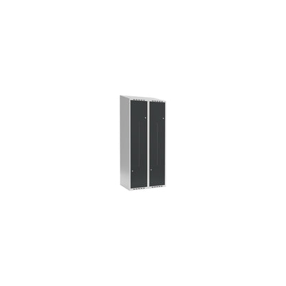 Fydor Z locker, 2 compartments, light grey / charcoal, W 800 mm, 2 compartments, sloping roof shape, cylinder lock.