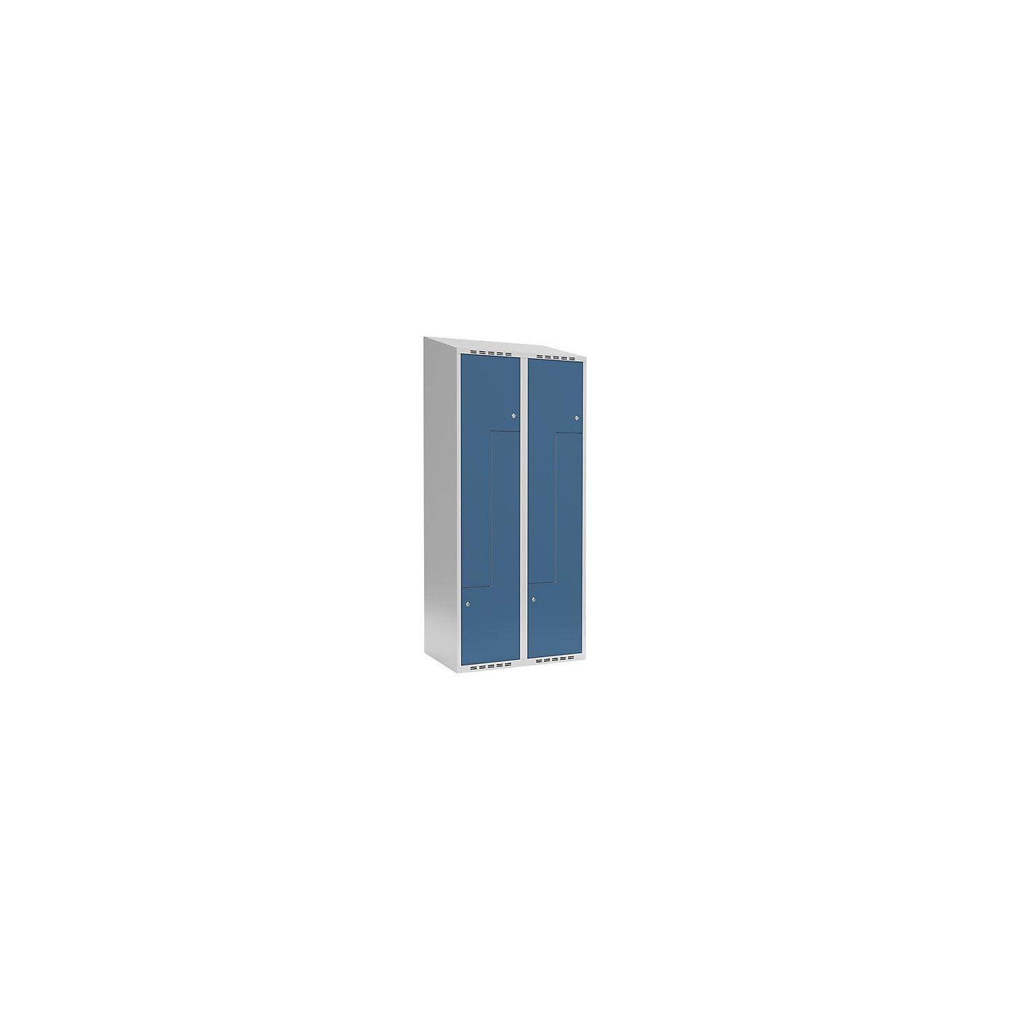 Fydor Z locker, 2 compartments, light grey / brilliant blue, W 800 mm, 2 compartments, sloping roof shape, cylinder lock.