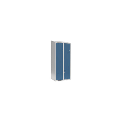 Fydor Z locker, 2 compartments, light grey / brilliant blue, W 800 mm, 2 compartments, sloping roof shape, cylinder lock.
