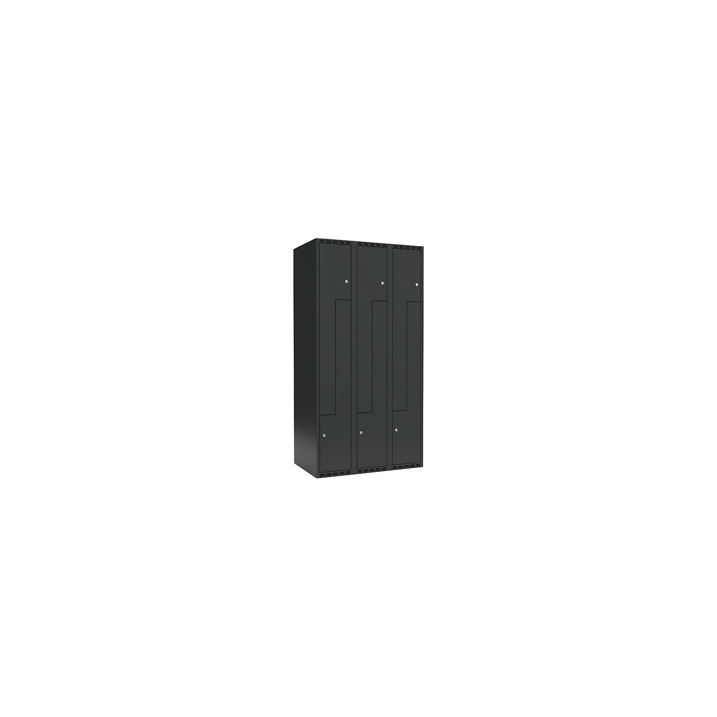 Fydor Z locker, 3 compartments, charcoal, W 900 mm, 3 compartments, flat roof shape, cylinder lock.