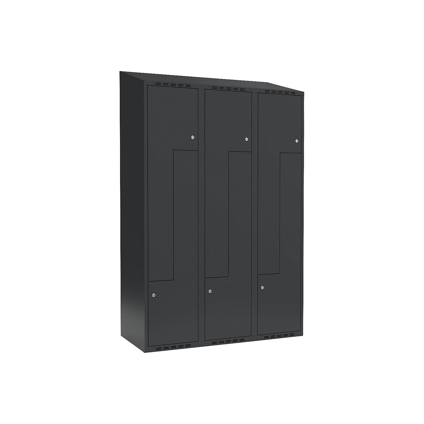 Fydor Z locker, 3 compartments, charcoal, W 1200 mm, 3 compartments, sloping roof shape, cylinder lock.