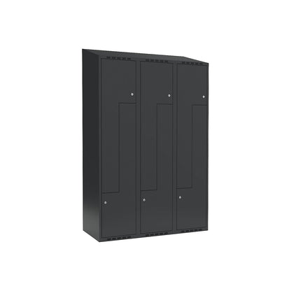 Fydor Z locker, 3 compartments, charcoal, W 1200 mm, 3 compartments, sloping roof shape, cylinder lock.