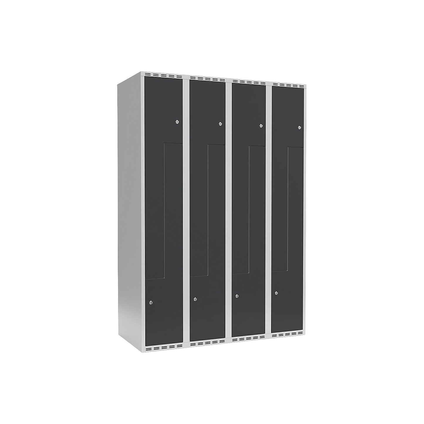 Fydor Z locker, 4 compartments, light grey / charcoal, W 1200 mm, 4 compartments, flat roof shape, cylinder lock.