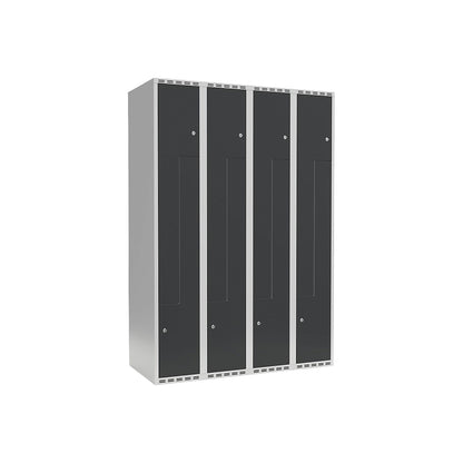 Fydor Z locker, 4 compartments, light grey / charcoal, W 1200 mm, 4 compartments, flat roof shape, cylinder lock.